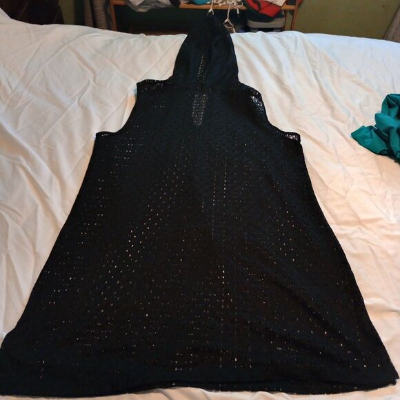 Catalina Black Hooded Swim Cover Up XL 16-18 Lace Pullover - Picture 2 of 6